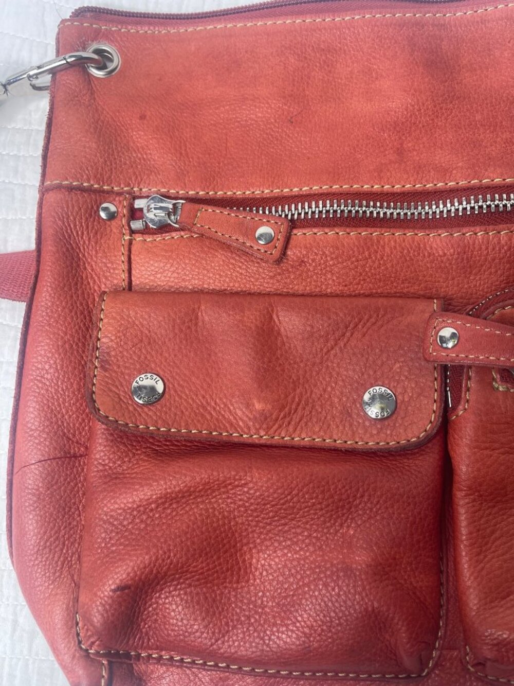 Vintage Fossil Sutter Soft Pebbled Leather Crossbody Red Everyday Purse Bag - Picture 4 of 15